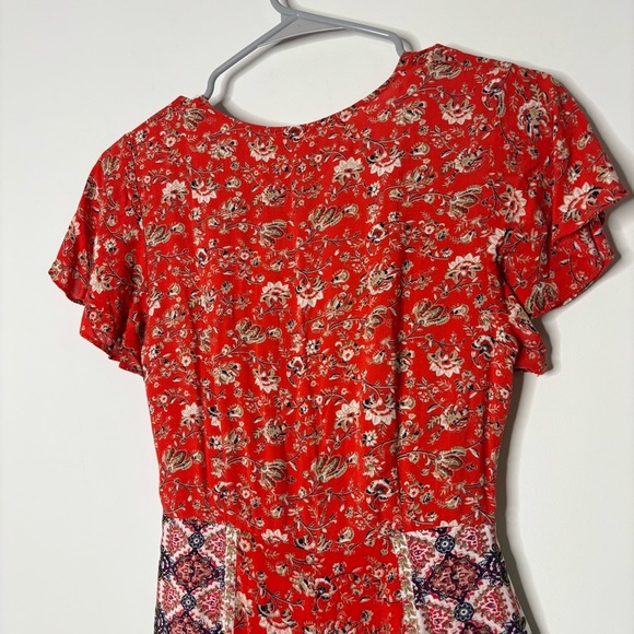 Cotton Candy LA Red Floral Tie-Front Cutout Ruffle Romper Small Bohemian - Picture 5 of 6